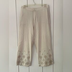 Tahari Linen Blend Wide Leg Crop Pillow Case Pants XL Cream Pockets Romantic